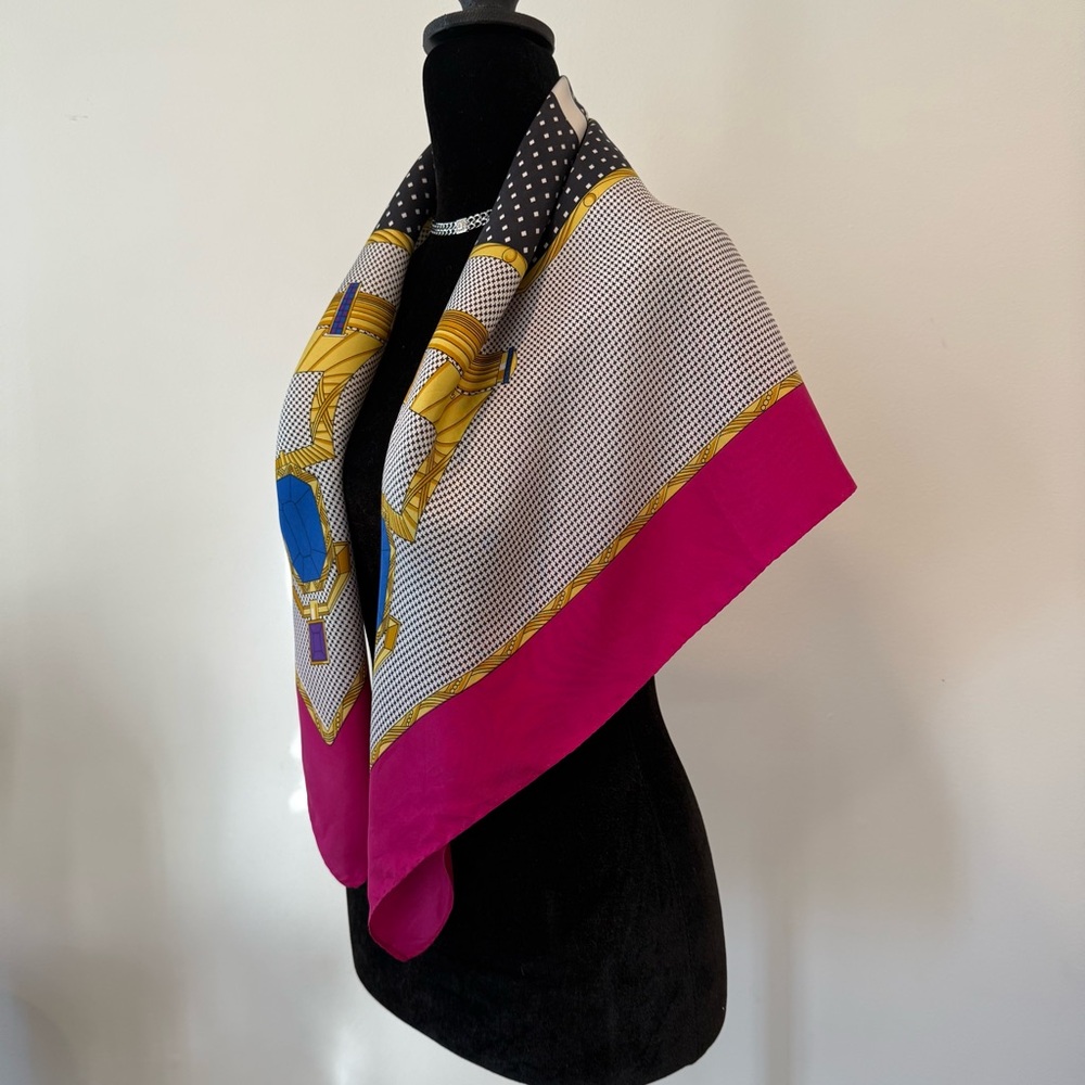 Authentic Christian Dior Pink and Gold Silk Scarf - Picture 6 of 9